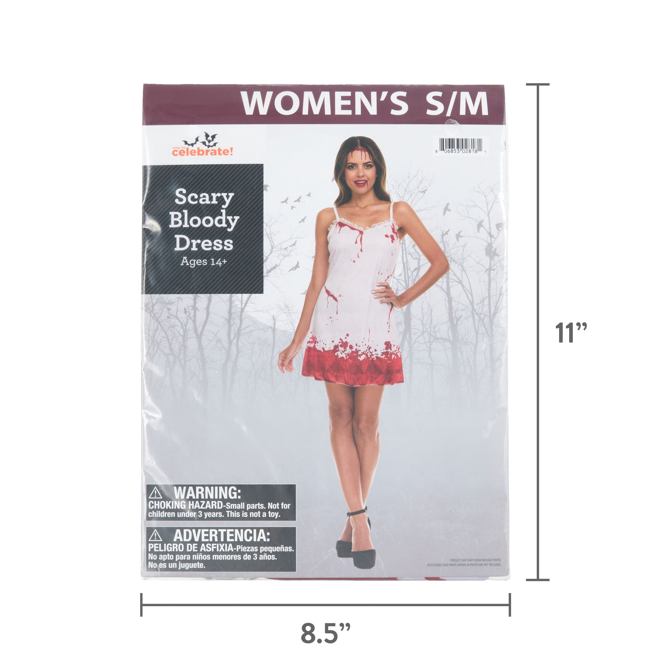 Scary Bloody Dress Costume Accessory for Adults, White and Red, S/M, Halloween by Way To Celebrate