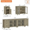 thumbnail image 3 of WAMPAT TV Stand for 100 Inch TV, TV Console Table for 85 90 95 Inch TV, Farmhouse Entertainment Center with Charging Station & Glass Door, Kitchen Sideboard Buffet Cabinet for Dining Room, Wash Grey, 3 of 8