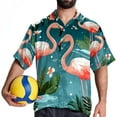 thumbnail image 4 of Flamingo Tropical Rainforest Men's Short Sleeve Button Down Casual Poplin Shirts for Summer Beach, Printed Design - Unisex, 4 of 6