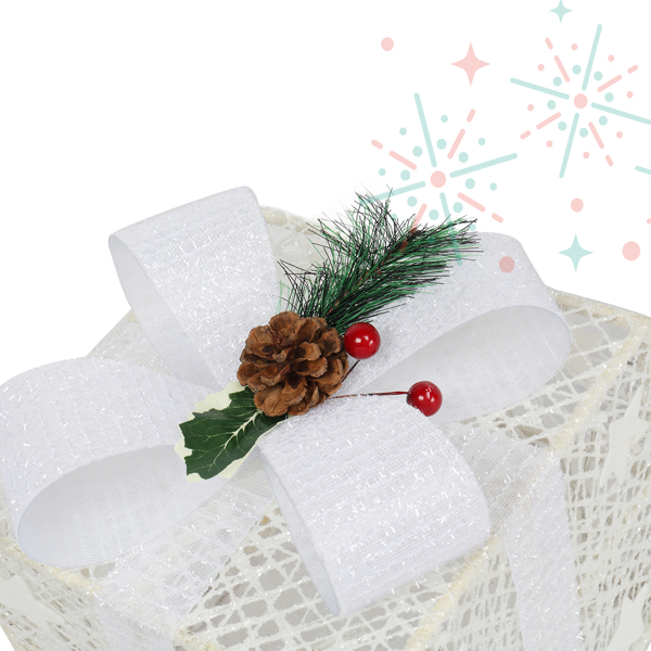 Alvantor 3-Piece Lighted Christmas Gift Box Set, 60 Warm White LEDs, 8 Modes, Battery Operated, White