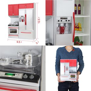 MZCPSYHA rouge Mini Kitchen Pretend Jeu de cuisine Ensemble de rangement cadeau de jouet