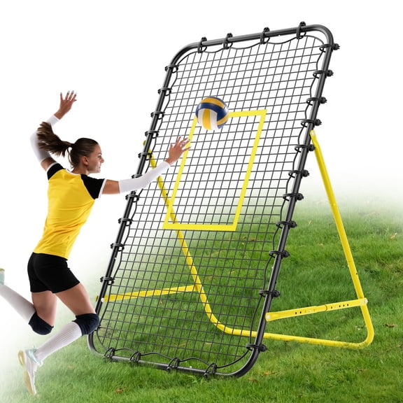 7x4 FT Volleyball Rebounder Net，Ultimate Training Equipment for Volleyball & Lacrosse，Enhanced Bouncing System for Volleying, Bumping, Spiking Drills(Black Yellow)