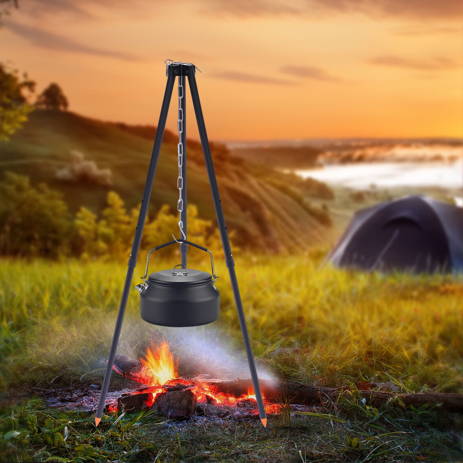 Outdoor Cooking Tripod, Foldable Portable Grilling Tripod Set With