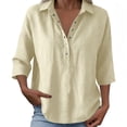 thumbnail image 5 of Plus Size Linen Tops, Boxy Crop Top Tunic Length Linen Top Womens 3/4 Sleeve Cotton Linen Top Summer Fashion Clothes Wrinkle Free Linen Shirt Tunic Blouse Blouse Top Tee, 5 of 6