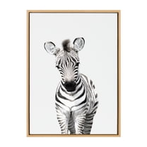 Kate and Laurel Sylvie Baby Zebra Animal Print Portrait Framed Canvas Wall Art by Amy Peterson, 23x33 Natural