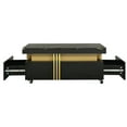 thumbnail image 6 of Coffee Table with Faux Marble Top, Rectangle Cocktail Table with 2 Drawers and Caster Wheels, Contemporary Luxury Center Table with Gold Metal Bars for Living Room, Bedroom, Balcony, Black, 6 of 7