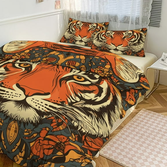 Tiger (18) Duvet Cover Set Themed Multicolor Polyester Bedding Set for Bedroom Decoration