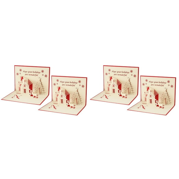 IDEANATEGRATE 3D Christmas Cards Multi Color Paper 4Pcs 6.76X4.95X0.04in For Friends Xmas Celebration