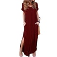 thumbnail image 4 of Sonducket Vestido de mujer con cuello en V Abertura Vestido largo Chica Ropa de manga corta Vestidos Vino rojo S, 4 of 6