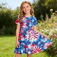 thumbnail image 5 of Virmaxy 4-13 Years Tie Dye Print 4th of July Pleated Dress Summer Patriotic Short Sleeve Crew Neck Holiday Dress for Casual and Party Wear, 5 of 9