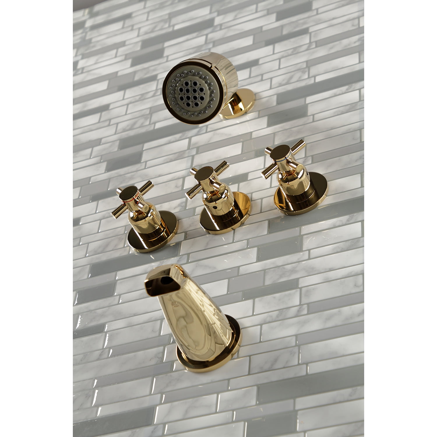Kingston Brass Badewannenarmatur Mit 3 Griffen – Poliertes Messing, Wandmontiert & Perfekt Für Badewanne & Dusche