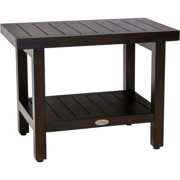 AquaTeak 24" Spa Mocha Teak Shower Bench with Shelf