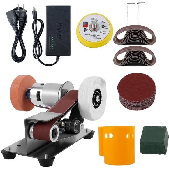 OKYMOTOR Mini Lijadora de Cinturón Multifuncional Eléctrica Amoladora de Cinturón 7 Velocidades Ajustables 15° Afilador Herramienta de Lijado para Cortador de Joyas de Metal