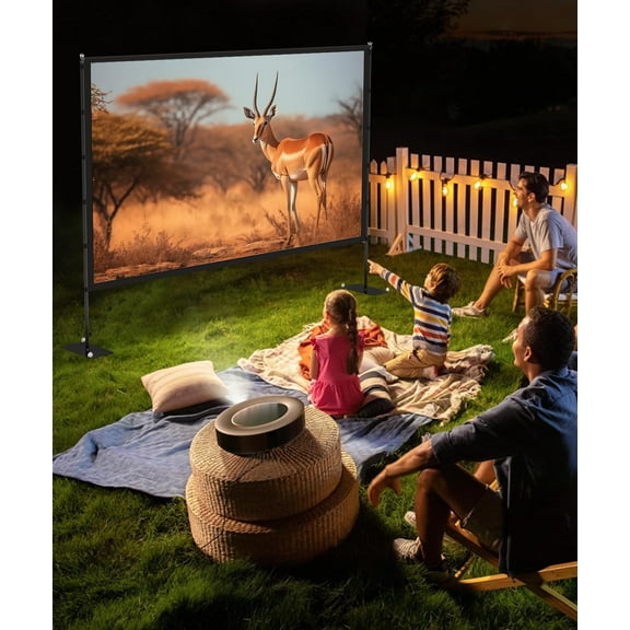 Outdoor Projector Screen with Stand - 120 inch Portable Projector Screen Indoor Outdoor Projector Screens 16:9 4K HD Lightweight Movie Screen with Carry Bag for Backyard Movie Night