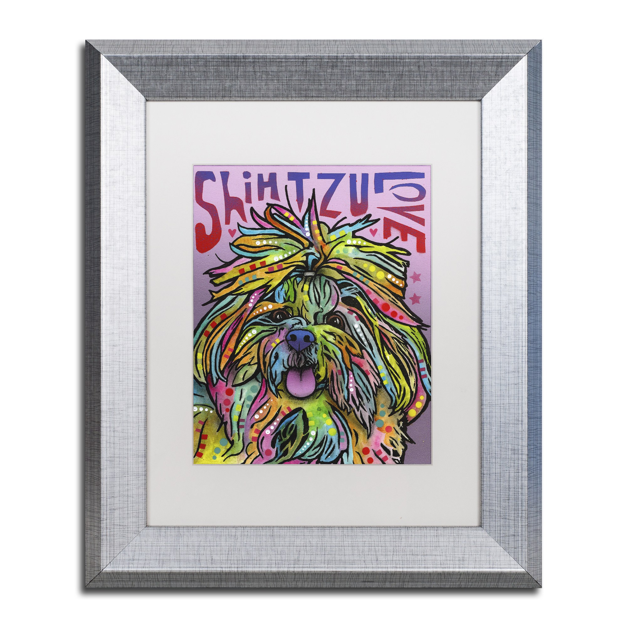 Trademark Fine Art 'Shih Tzu Luv' Canvas Art by Dean Russo, White Matte, Silver Frame