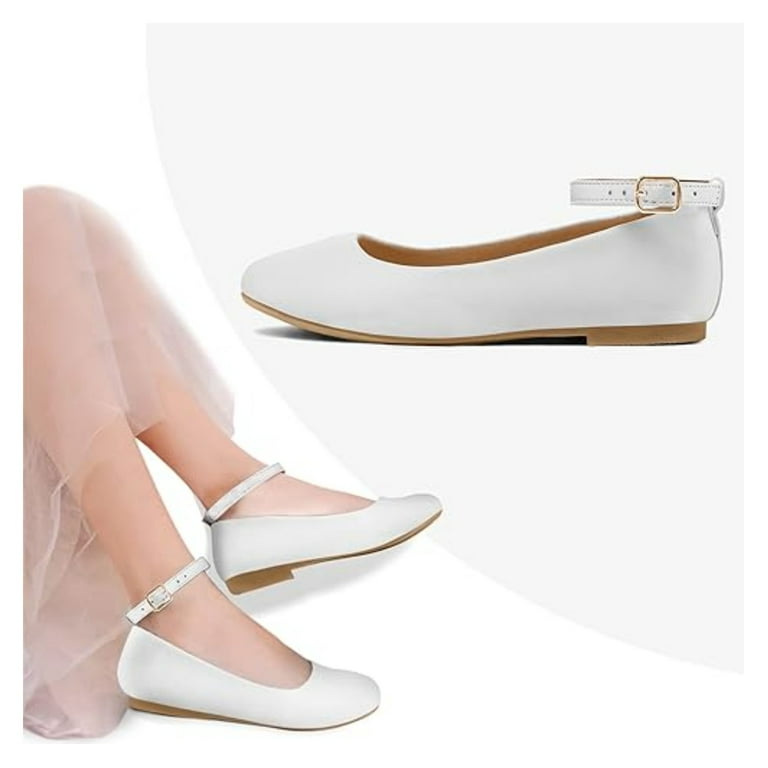 Bocca Girl s White Pu Ballet Flat Ankle Strap Ballerina Flat Shoes Size 12