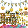 Emoji Party Decorations and Favors for 16: Banner + Swirls + Center Pieces + Sunglasses + Tattoos + Bracelets + Hi-Bounce Balls - All Emoji theme