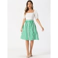 thumbnail image 3 of DARING DIVA Women's Striped Button Front Elastic Back Waist A-Line Midi Skirt Medium Green, 3 of 6