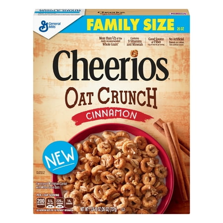 (2 Pack) Cheerios Oat Crunch Cinnamon Family Size Cereal, 26 oz Box