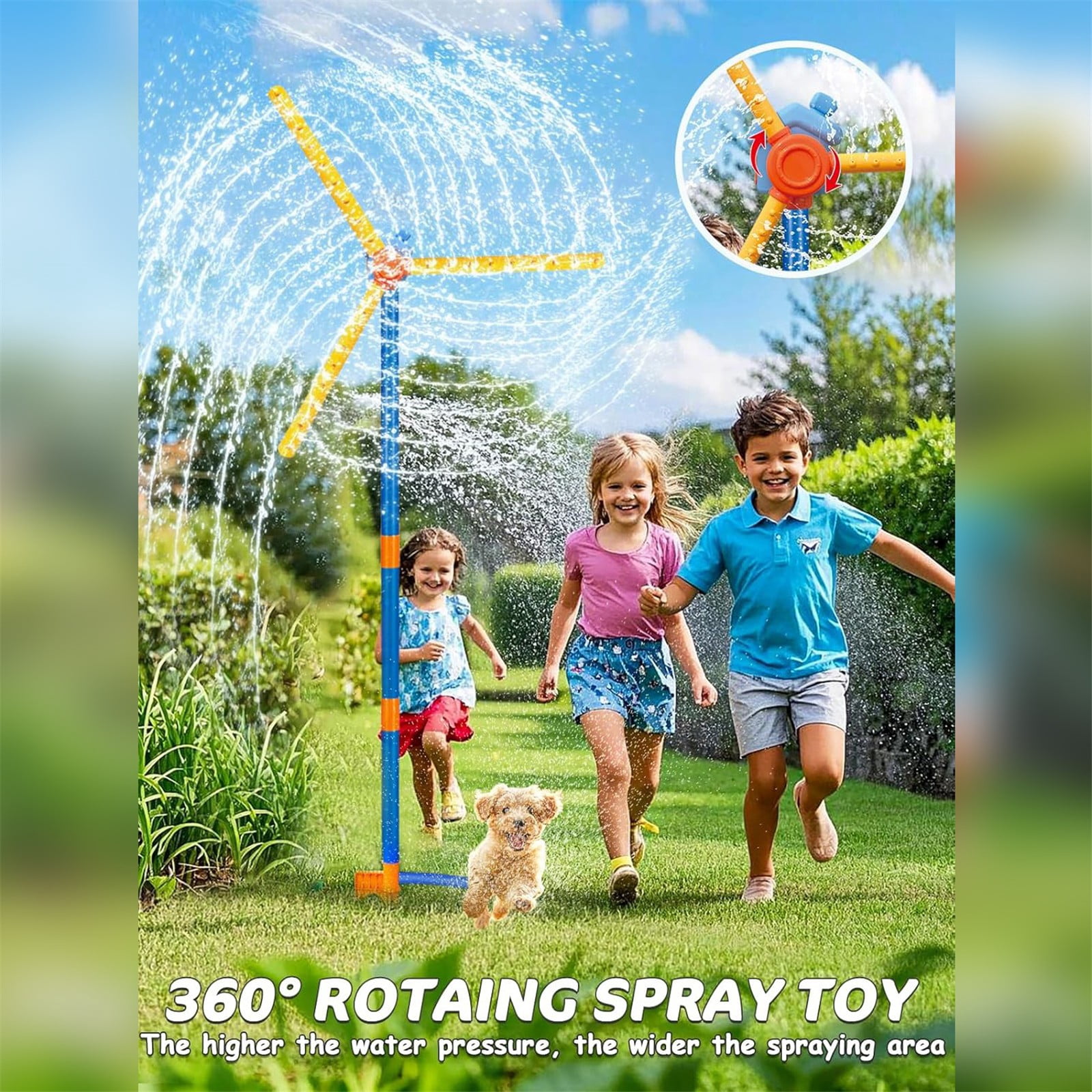 Windmill Water Sprinkler - 360° Spinning Yard Toy for Kids,36-Nozzle Outdoor Water Game,Summer Backyard Fun for Toddlers & Dogs,Spinning Water Toy,Outdoor Sprinkler,Kids Water Game(Yellow)