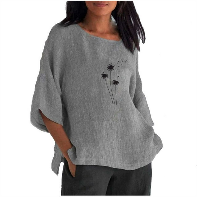 Hauts d'Été pour Femmes 2023 Mode Femmes Été Imprimé Trois Quarts Manches Courtes Col Rond Régulier T-Shirt Bohème Grande Taille pour Femmes