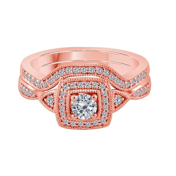 Mauli Jewels 0.50 Carat Diamond Bridal Set Engagement Ring for Women 10K Rose, White & Yellow Gold, 4-Prong Setting, Gift for her