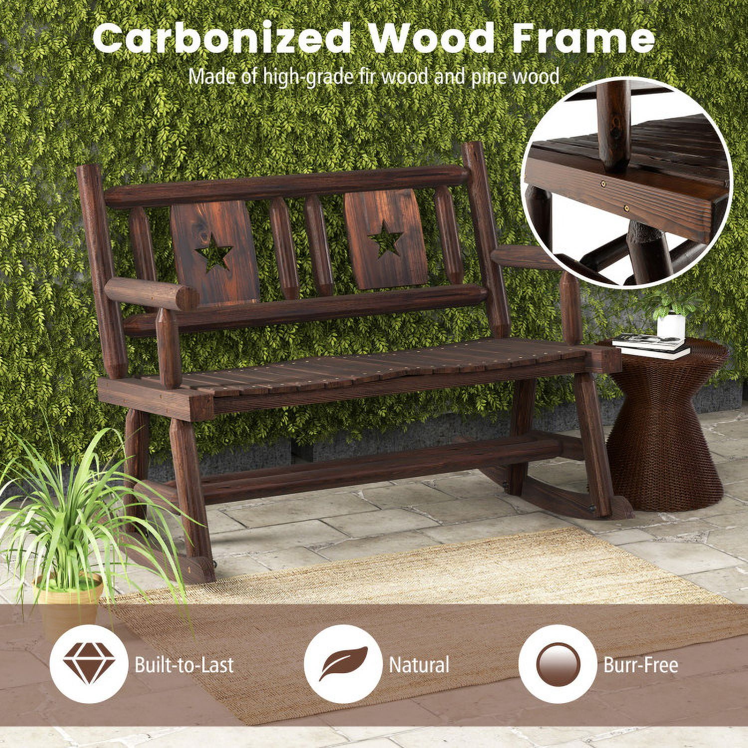 Aimee Lii Outdoor Wooden Double Lounge Rocker, Rocking Lounge Chair Outdoor, Sturdy, Movable