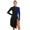 thumbnail image 2 of iiniim Women Color Block Latin Ballroom Dance Mock Neck Side Split Asymmetrical Hem Dress Royal Blue L, 2 of 7