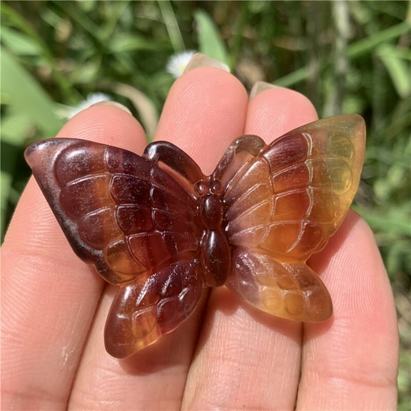 Crystland 2"  Natural Yellow Fluorite Butterfly Quartz Crystal Carved Skull Reiki Healing Gift 1PC