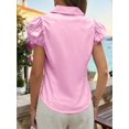 thumbnail image 3 of Women Puff Short Sleeve Button Down Shirt Collared Ruched Fitted Blouse, 3 of 6