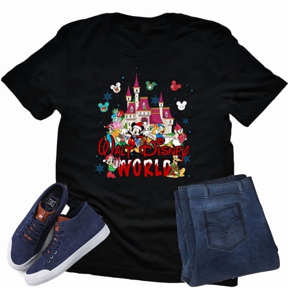 Walt Disney World Christmas Unisex Short Sleeve Shirt (Black-2X Large)
