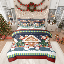 Manfei Cartoon Santa Claus Bedding Comforter Set 7 Pieces for Kid, Funny Winter Snowman Full Bedding Set, Kawaii Penguin Animal Reversible Fitted Sheet Flat Sheet, Breathable Home Decor