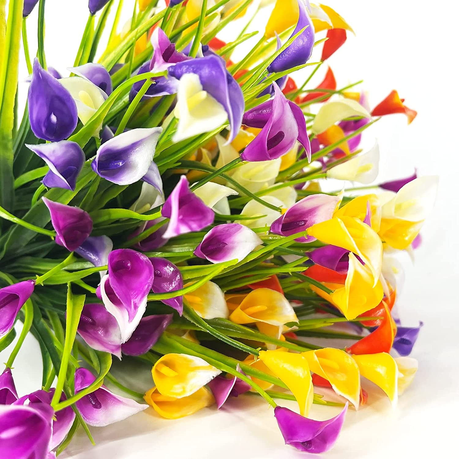 Calla Lily (5Heads) Artificial Flowers for Outdoors, Fake Plants UV Resistant Faux Plastic Flowers Indoor Outside Planter Home Porch Summer Cemetery Decor(Color Mix)