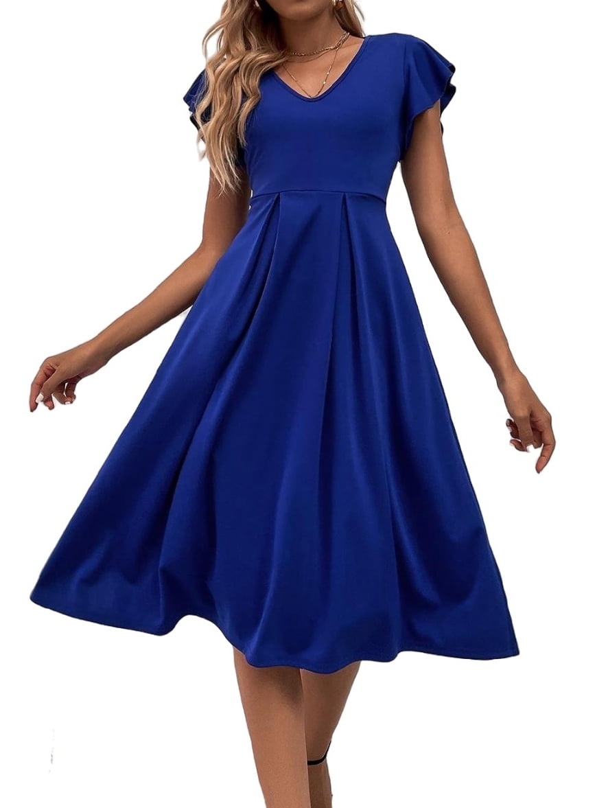 Elegant Plain V Neck A Line Royal Blue (Women's Dresses) - Walmart.com