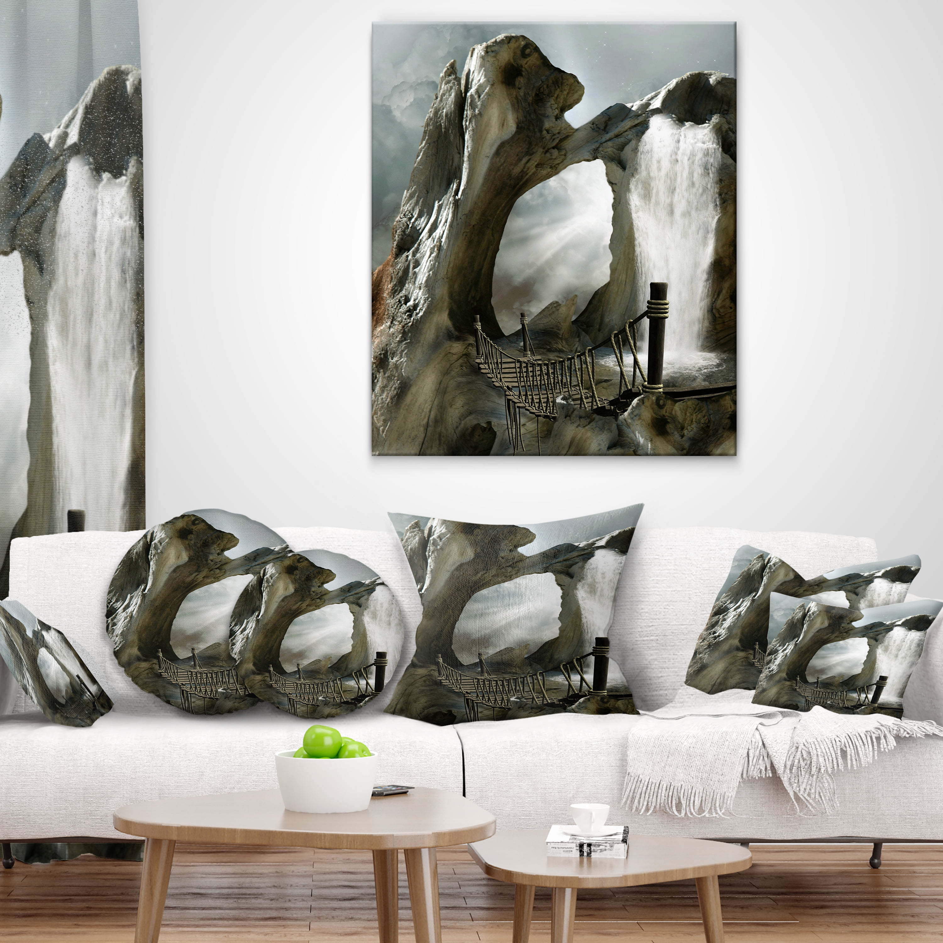 Designart Large Trunk with Waterfall - Landscape Printed Throw Pillow - 16x16