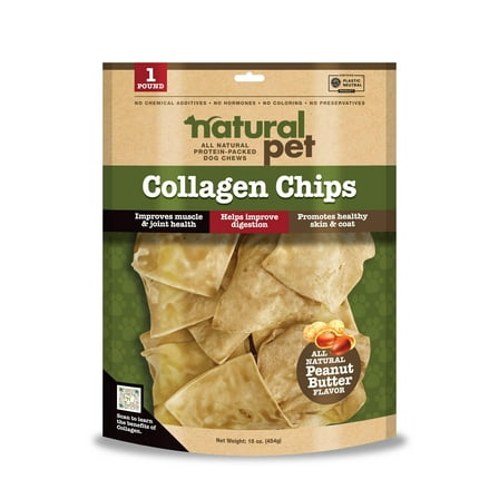 Natural Pet Peanut Butter Collagen Chips For Dogs, 1 LB Bag