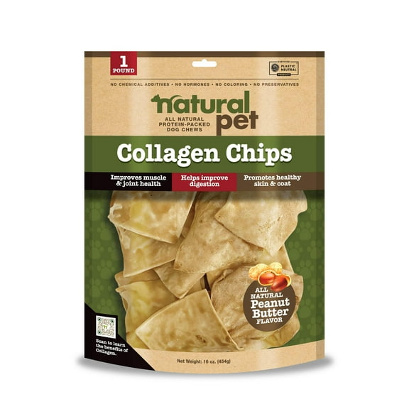 Natural Pet Peanut Butter Collagen Chips For Dogs, 1 LB Bag