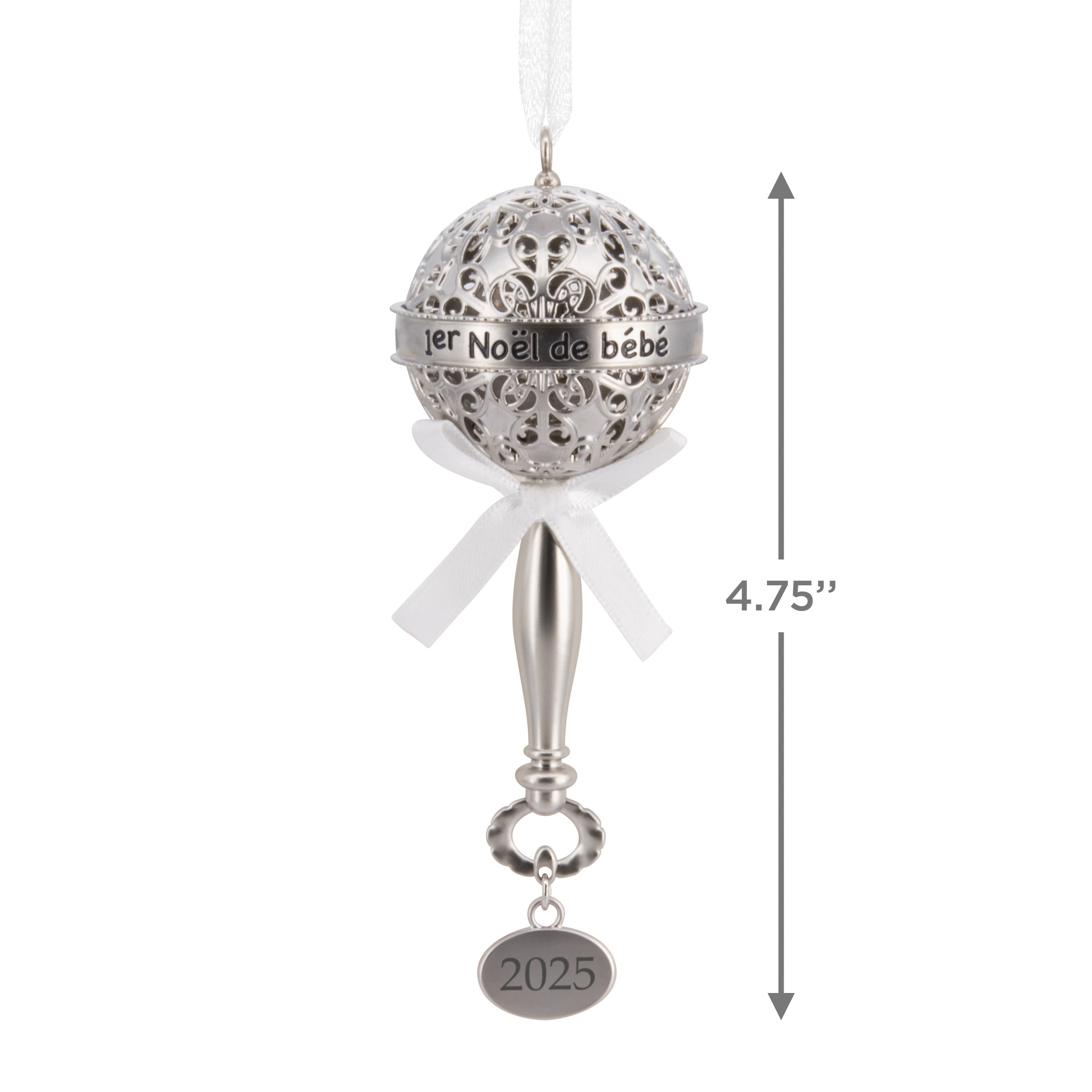Hallmark 1er Noël de Bébé Silver Baby Rattle 2025 Christmas Ornament, Metal