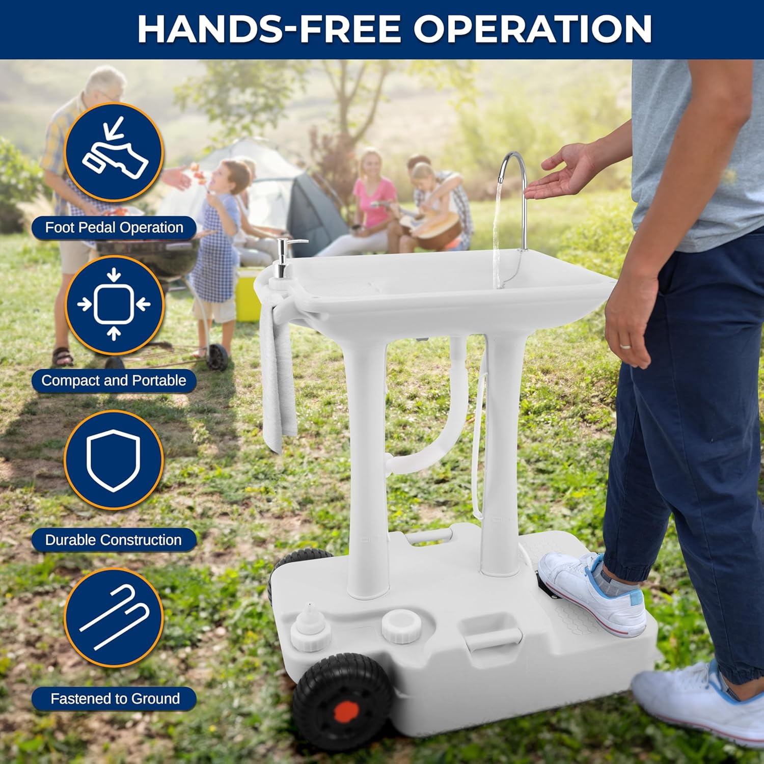 SereneLife Portable Hand Washing Station – Hands-Free Foot Pump Sink with Soap Dispenser & Drain Hose, 100+ Hand Washes for Camping, Events & Worksites