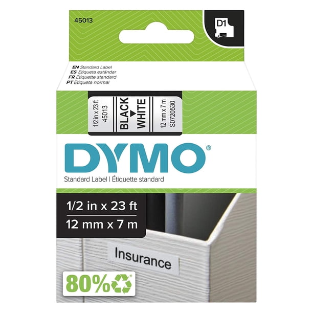 Etiqueta DYMO D1, 12 mm x 7 m, impresión negra sobre blanco autoadhesiva