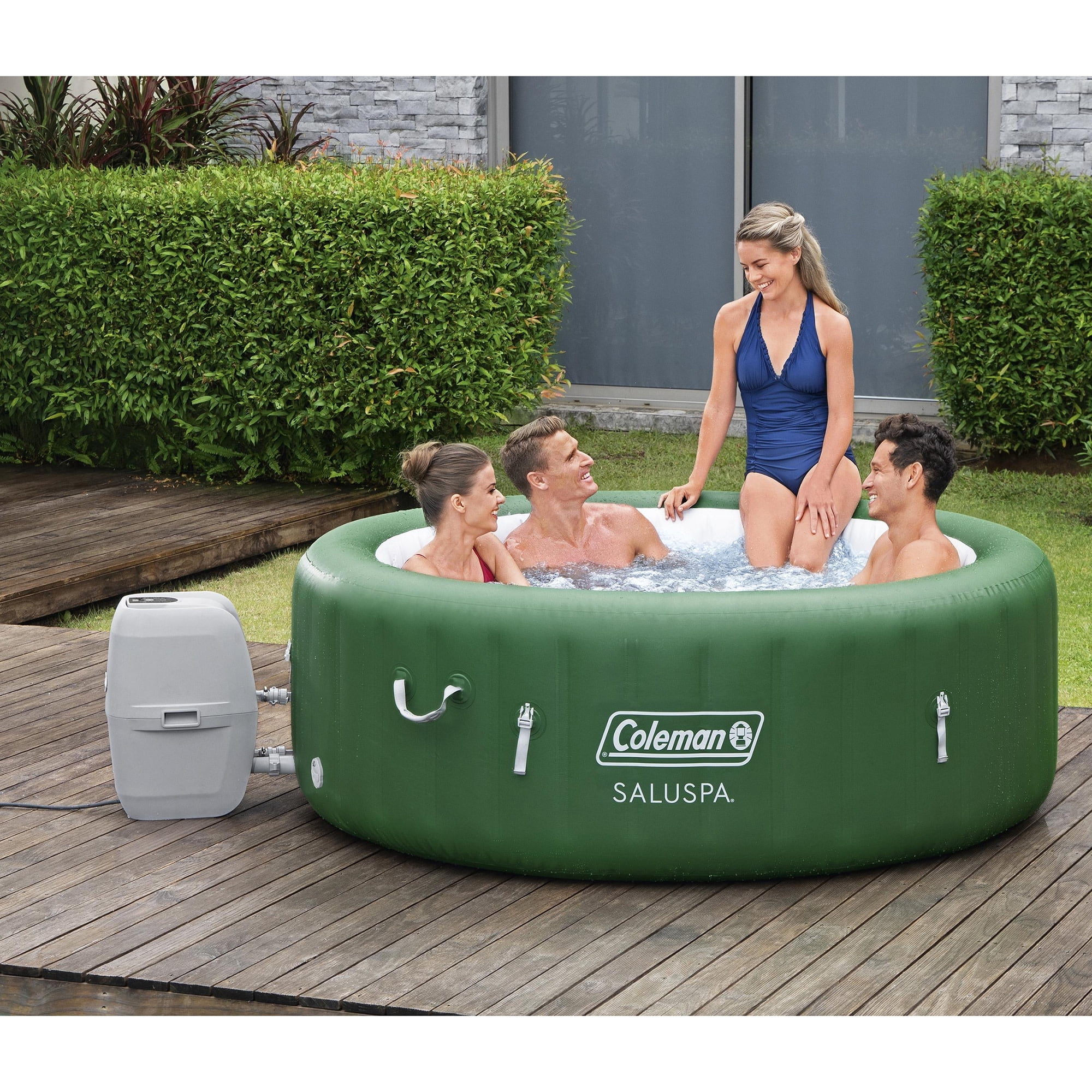 Coleman: SaluSpa Palm Springs EnergrySense - 4-6 Person, Green Inflatable Hot Tub Set, 140 AirJet Massage Bubbles, Covers-Filter-Pump, Freeze-Shield