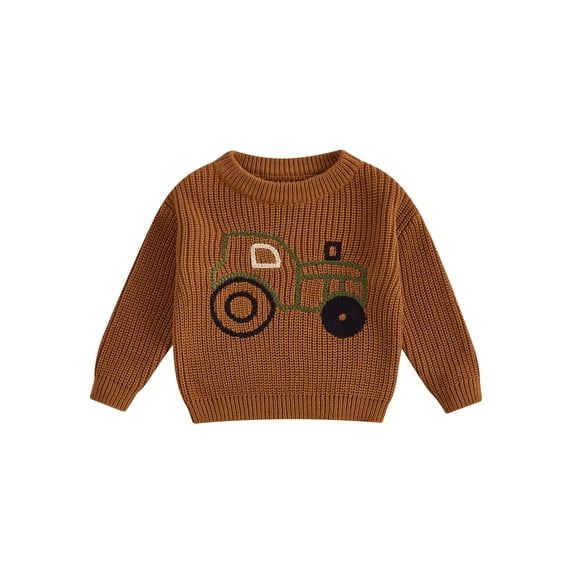 Baby Toddler Girls Boys Autumn Knit Sweater 0 3 6 9 12 18 24 Months 2T 3T Long Sleeve O Neck Truck Embroidery Pullover Knitwear