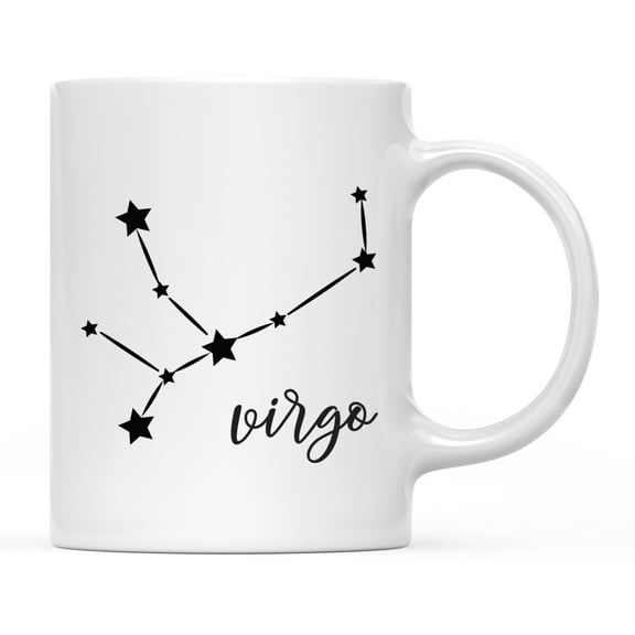Koyal Wholesale Zodiac Sign Ceramic Coffee Mug, Virgo Star Constellation, Minimalistic Black