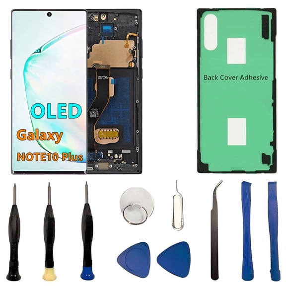 OLED Galaxy NOTE10 Plus LCD Screen Replacement for Samsung Galaxy NOTE10 Plus 5G Display Touch Screen Digitizer N975U N975U1 Support Fingerprint S-Pen. (with Black Frame Back Cover Adhesive Tools)