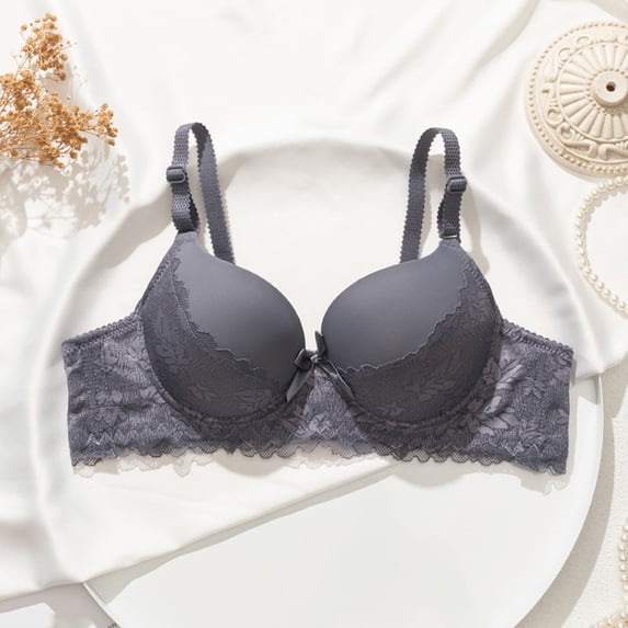 Zpanxa Underwire Bras for Women Lace Push-up Thin Cup Everyday Bra with Adjustable Straps Dark Gray 42B