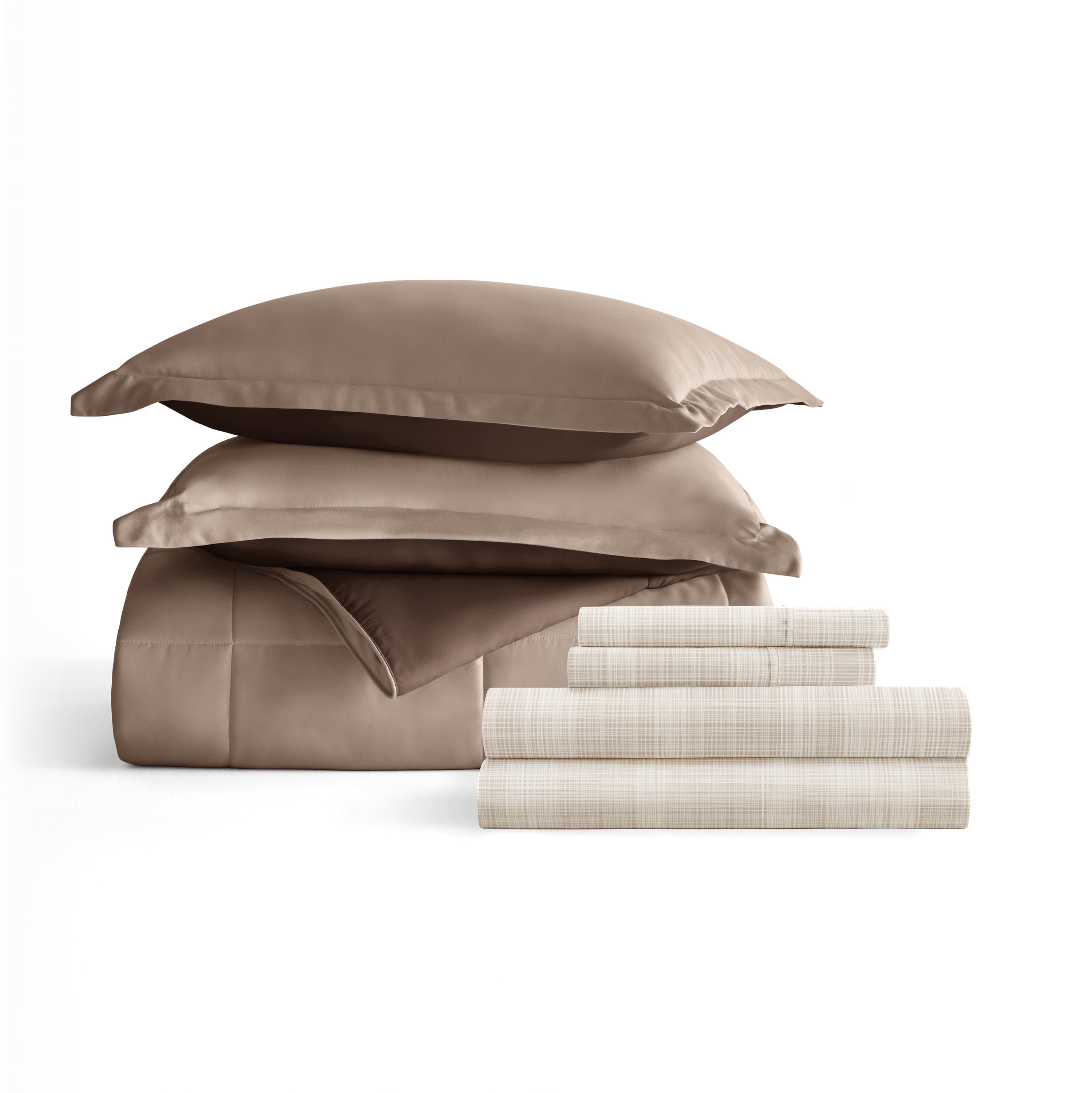 Noble Linens 7 Piece Bedding Bundle, Reversible Comforter and Patterned Sheet Set, Full