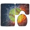 thumbnail image 1 of JSDART Baseball in Water and Fire 3 Piece Bathroom Rugs Set Bath Rug Contour Mat and Toilet Lid Cover, 1 of 2