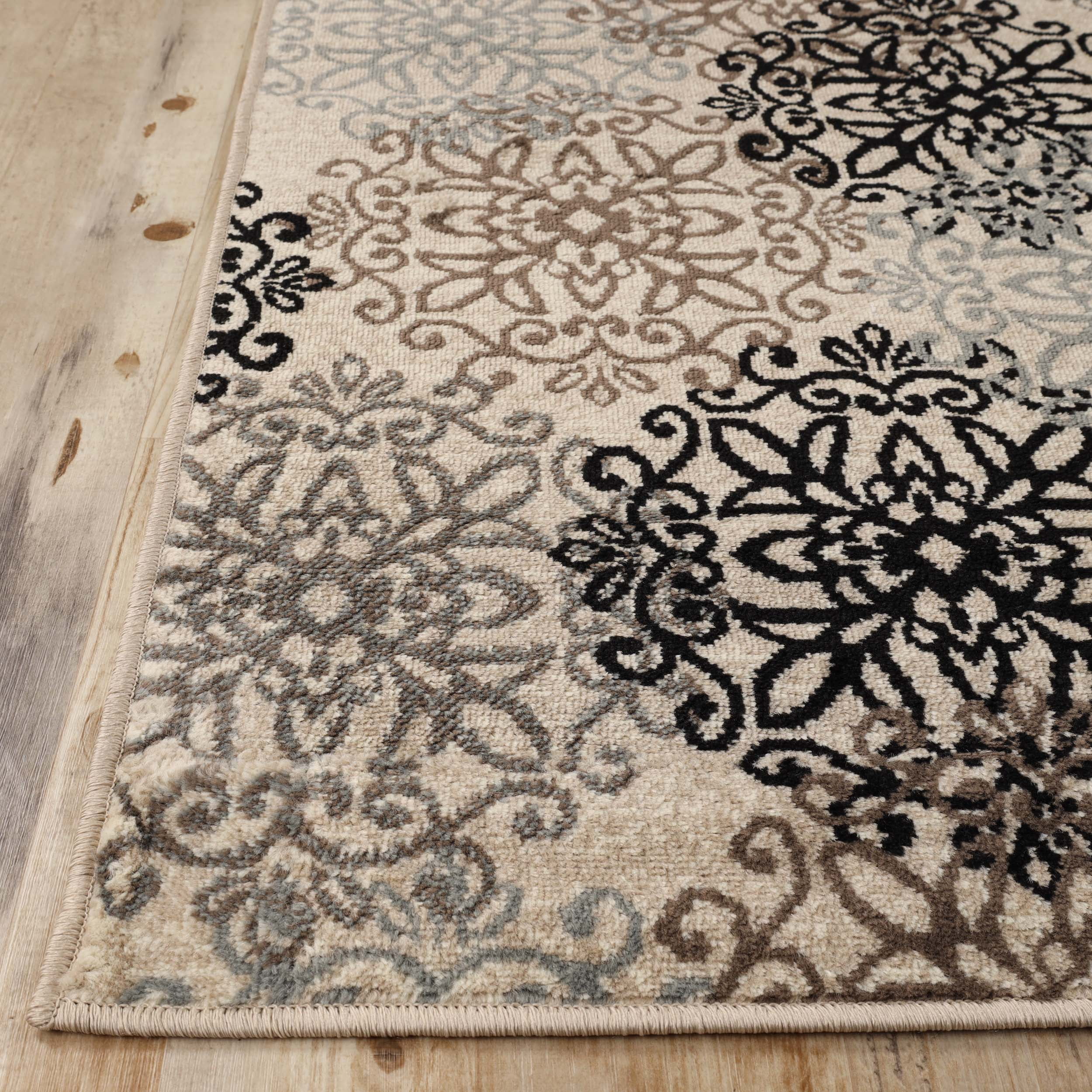Superior Modern Floral Scroll Pet and Kid-Friendly Indoor Runner Rug, 2'x11', Beige
