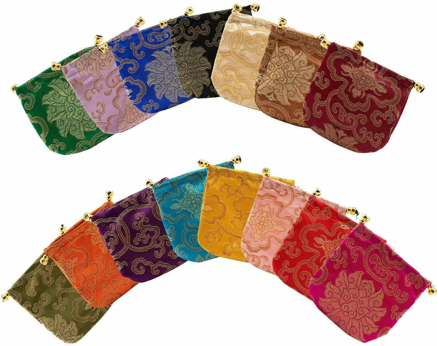 US 16~32 Silk Brocade Jewelry Pouch Bag Drawstring Coin Purse Gift Bag Value Set