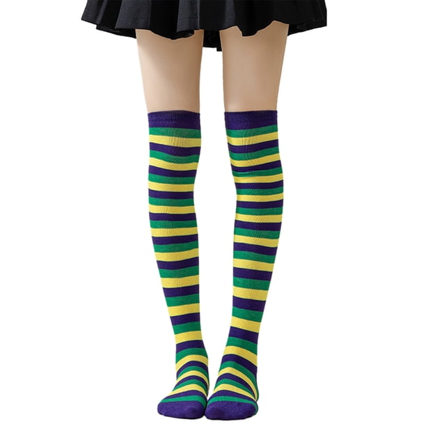 Calcetines altos a rayas para mujer, coloridos, por encima de la rodilla, retro, elásticos, para niñas, cosplay, disfraz de Lolita